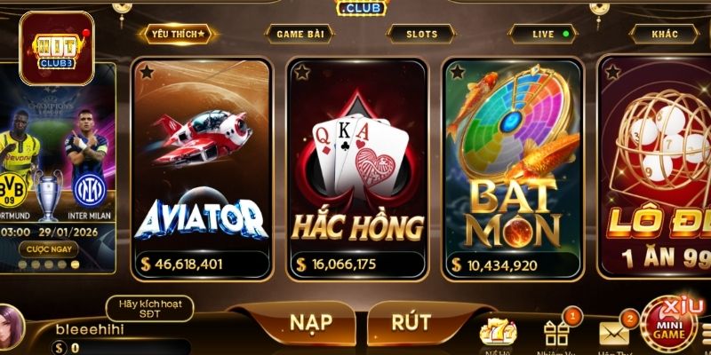 Giao diện website HITCLUB đầy ấn tượng